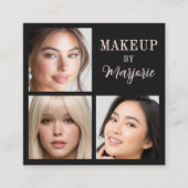Modern Blush Pink Black Script 3 Photo Makeup Quadratische Visitenkarte (Vorderseite)