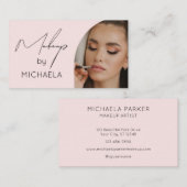 Modern Blush Pink Black Script Photo Makeup Visitenkarte (Vorne/Hinten)