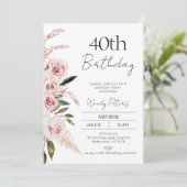 Modern Blush Pink Boho Floral Geburtstag Einladung (Stehend Vorderseite)
