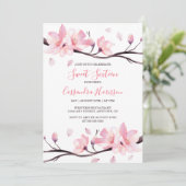 Modern Blush Pink Cherry Blossom Sakura Geburtstag Einladung (Stehend Vorderseite)