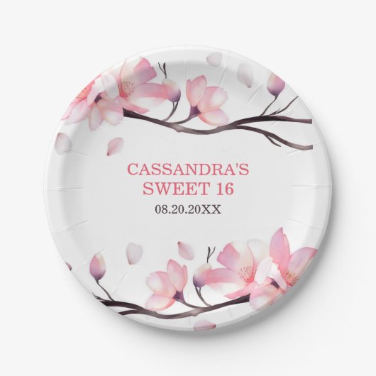 Modern Blush Pink Cherry Blossom Sakura Geburtstag Pappteller (Vorderseite)