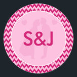 Modern Blush Pink Chevron Monogram Wedding Runder Aufkleber<br><div class="desc">Add a personalized and stylish touch to your wedding stationery and favors with this Modern Blush Pink Chevron Monogram Wedding Classic Round Sticker. Featuring a soft blush pink chevron pattern and a chic monogram centerpiece, this sticker coordinates perfectly with your Modern Blush Pink Chevron wedding suite. Fully customizable with your...</div>
