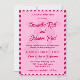 Modern Blush Pink Chevron QR Code Photo Wedding Einladung