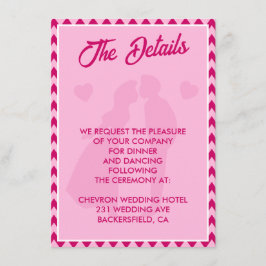 Modern Blush Pink Chevron QR Code Wedding Details Begleitkarte