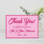 Modern Blush Pink Chevron Stripe Photo Wedding Dankeskarte (Stehend Vorderseite)