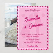 Modern Blush Pink Chevron Stripe Photo Wedding Einladung (Vorne/Hinten)