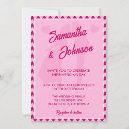 Modern Blush Pink Chevron Stripe QR Code Wedding Einladung