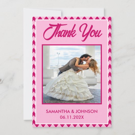 Modern Blush Pink Chevron Stripe Wedding Photo Dankeskarte (Vorderseite)