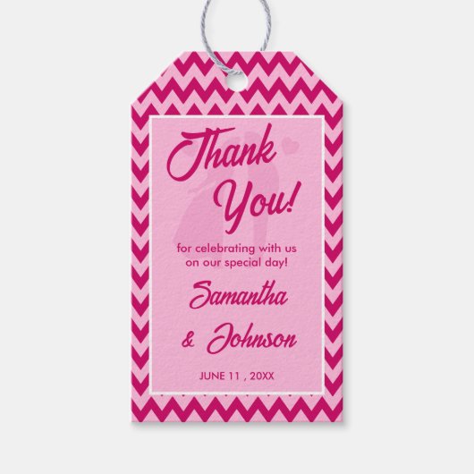 Modern Blush Pink Chevron Stripe Wedding Thank You Geschenkanhänger (Vorderseite)