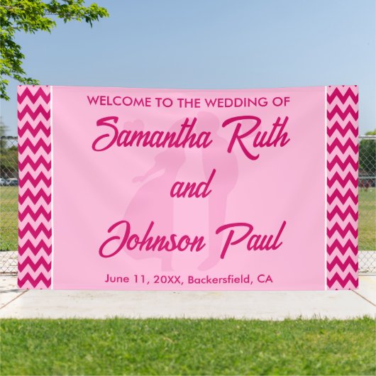 Modern Blush Pink Chevron Stripe Wedding Welcome Banner (Außenbereich)