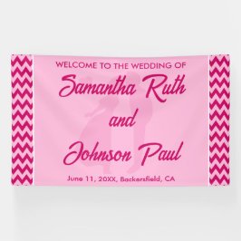 Modern Blush Pink Chevron Stripe Wedding Welcome Banner