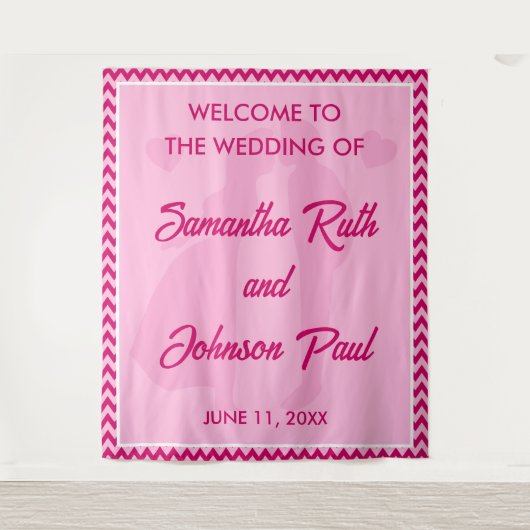 Modern Blush Pink Chevron Wedding Welcome Backdrop Wandteppich (Vorderseite)