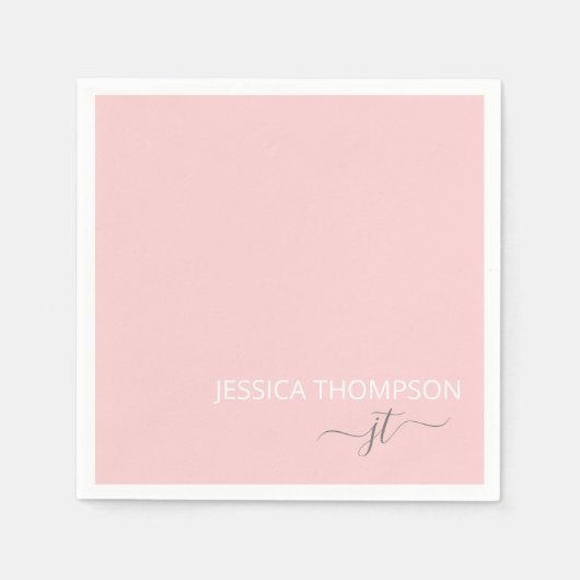 Modern Blush Pink Einfache Bezeichnung für das Mon Serviette (Vorderseite)