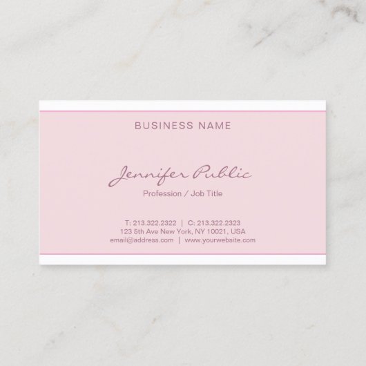 Modern Blush Pink Einfache Elegante Schrift Minima Visitenkarte (Rückseite)
