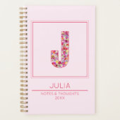 Modern Blush Pink Floral Monogram Letter J Planer (Vorderseite)