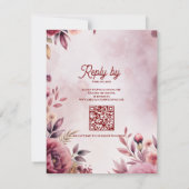 Modern Blush Pink Floral QR Code Romantic Wedding RSVP Karte (Rückseite)