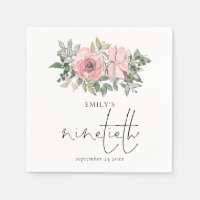 Modern Blush Pink Florals Ninetieth Birthday