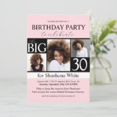 Modern Blush Pink Foto 30. Geburtstag Einladung (Stehend Vorderseite)