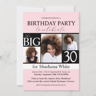 Modern Blush Pink Foto 30. Geburtstag Einladung