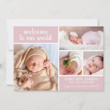 Modern Blush Pink Foto Collage Baby Girl Birth