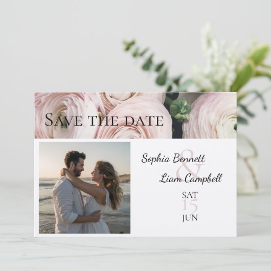 Modern Blush Pink Fotovorlage Save the Date Einladung (Stehend Vorderseite)