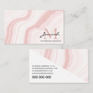 Modern Blush Pink Glitzer Marbour Agate Monogram Visitenkarte