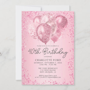 Modern Blush Pink Glitzer Sparkone Ballon Geburtst Einladung
