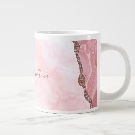 Modern Blush Pink Gold Agate Geode Monogram Jumbo-Tasse (Rechts)