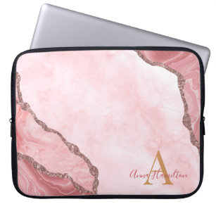 Modern Blush Pink Gold Agate Geode Monogram Laptopschutzhülle