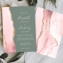 Modern Blush Pink Gold Agate Sage Green Wedding