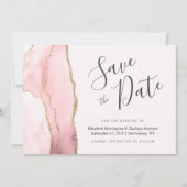 Modern Blush Pink Gold Agate Save the Date Karte (Vorderseite)