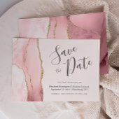 Modern Blush Pink Gold Agate Save the Date Karte