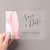 Modern Blush Pink Gold Agate Save the Date Karte Acryleinladungen (Insitu (Handheld))