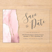 Modern Blush Pink Gold Agate Save the Date Karte Acryleinladungen (Vorderseite)
