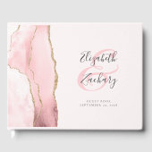 Modern Blush Pink Gold Agate Script Gästebuch (Vorderseite)