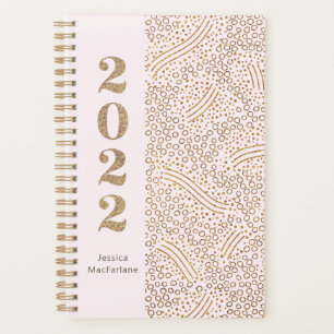 Modern Blush Pink Gold Confetti 2022 Jahr Monogram Planer