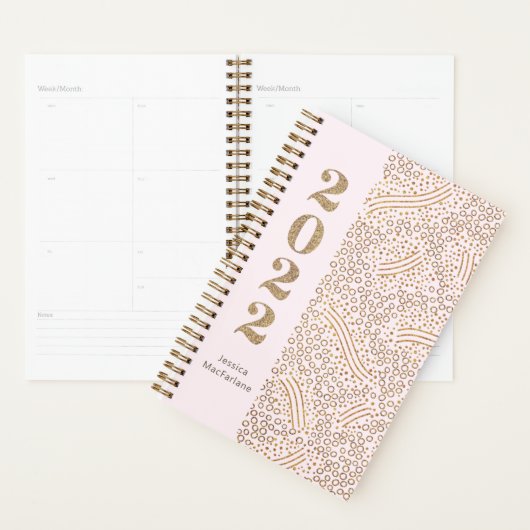 Modern Blush Pink Gold Confetti 2022 Jahr Monogram Planer (Anzeige)