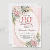 Modern Blush Pink Gold Eucalyptus 90th Birthday   Einladung (Vorderseite)