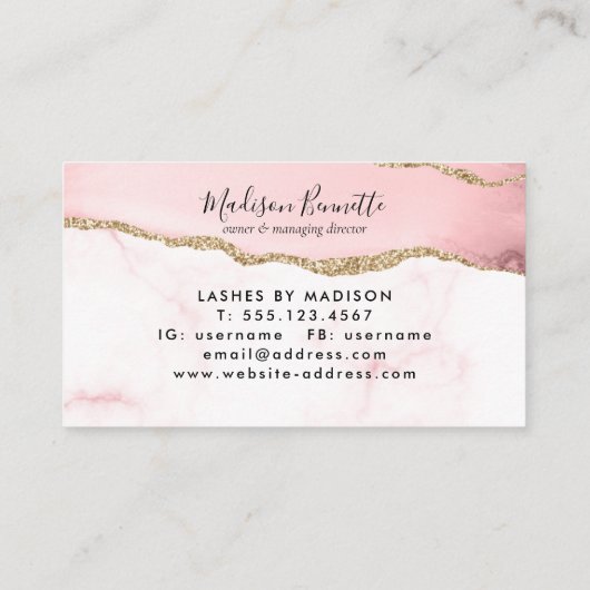 Modern Blush Pink Gold Glitzer Agate Monogram Visitenkarte (Rückseite)