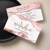 Modern Blush Pink Gold Glitzer Agate Monogram Visitenkarte