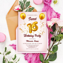Modern Blush Pink Gold Glitzer Balloons Sweet 16