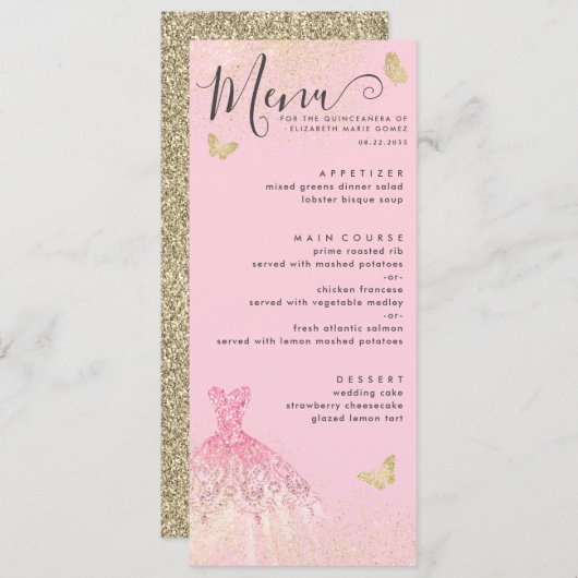 Modern Blush Pink Gold Glitzer Quinceanera Einladung (Vorne/Hinten)