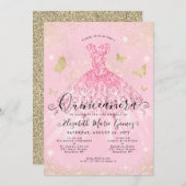 Modern Blush Pink Gold Glitzer Quinceanera Einladung (Vorne/Hinten)