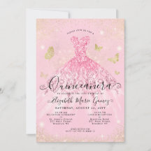 Modern Blush Pink Gold Glitzer Quinceanera