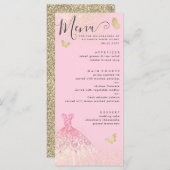 Modern Blush Pink Gold Glitzer Quinceanera Menükarte (Vorne/Hinten)