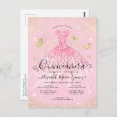 Modern Blush Pink Gold Glitzer Quinceanera Postkarte (Vorne/Hinten)