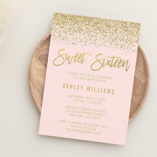Modern Blush Pink Gold Glitzer Sweet 16 Einladung