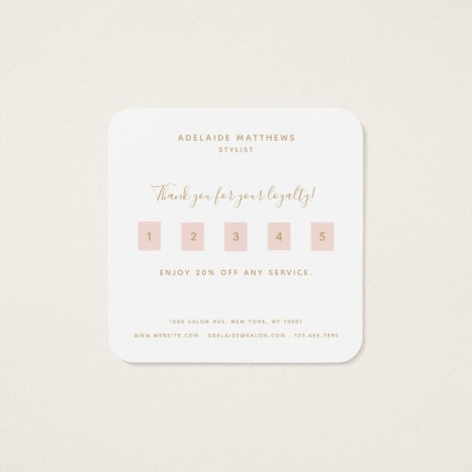 Modern Blush Pink Gold Monogram Name Loyalty Card (Rückseite)