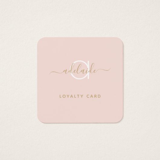 Modern Blush Pink Gold Monogram Name Loyalty Card (Vorderseite)