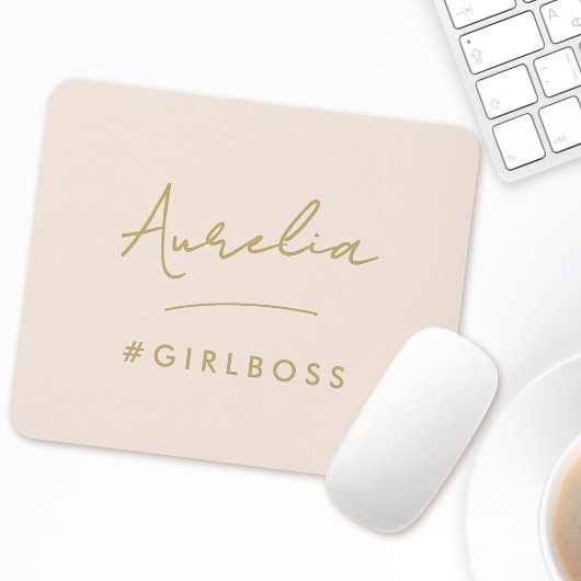 Modern Blush Pink Gold Script Bester Girl Boss Mousepad